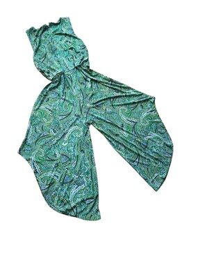 London Times Green Paisley Sleeveless Jumpsuit Like New Size 10